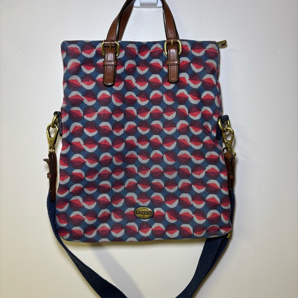 Fossil Explorer Foldover Flap Cotton Tote Shoulder Bag (Red Multi)